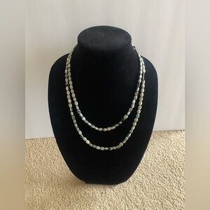 Long gray bead stone blended agate necklace